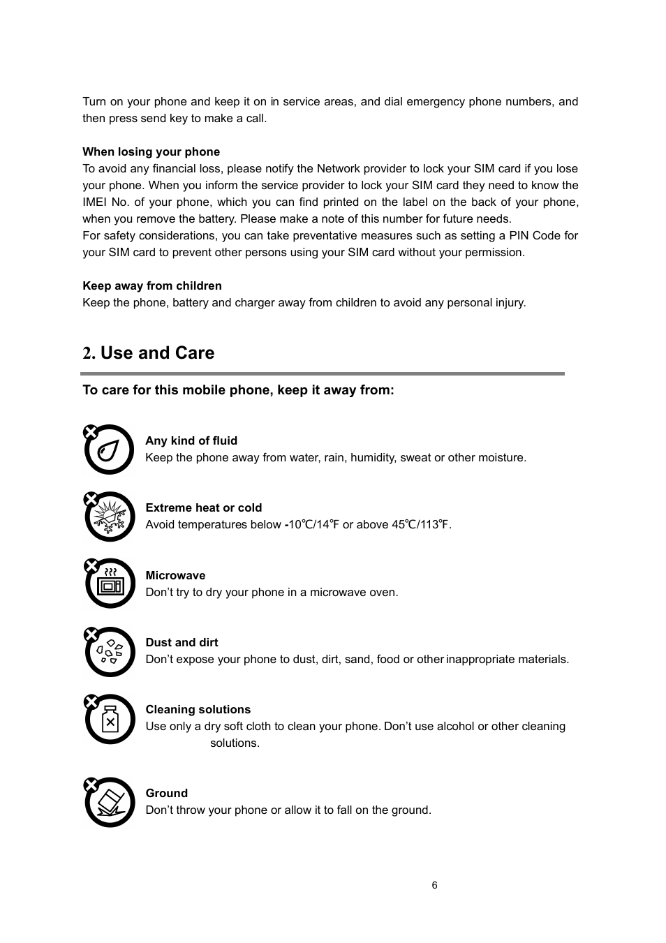 Use and care | Verykool i122 User Manual | Page 6 / 21