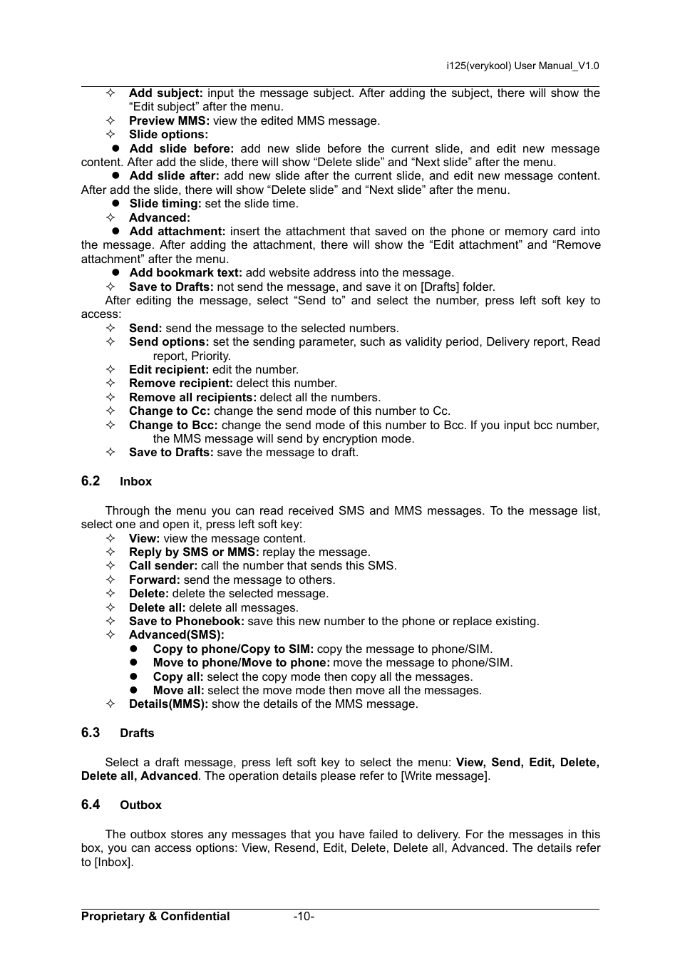 2 inbox, 3 drafts, 4 outbox | Verykool i125 User Manual | Page 15 / 29