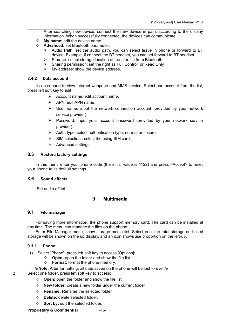 2 data account, 5 restore factory settings, 6 sound effects | 9 multimedia, 1 file manager, 1 phone | Verykool i125 User Manual | Page 21 / 29