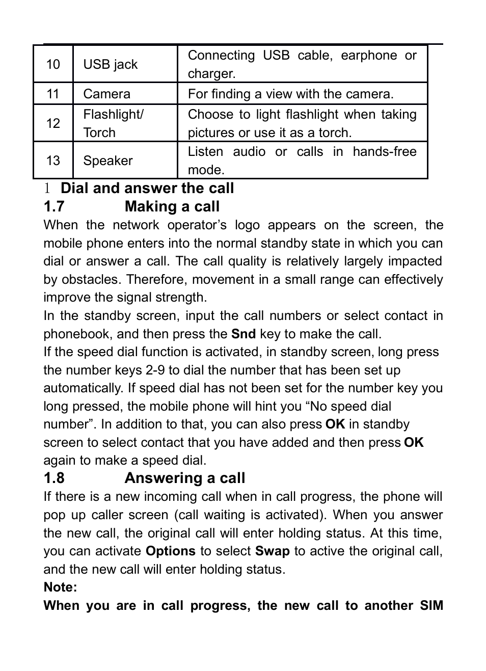 1 dial and answer the call, 7 making a call, 8 answering a call | Verykool i130 User Manual | Page 11 / 21