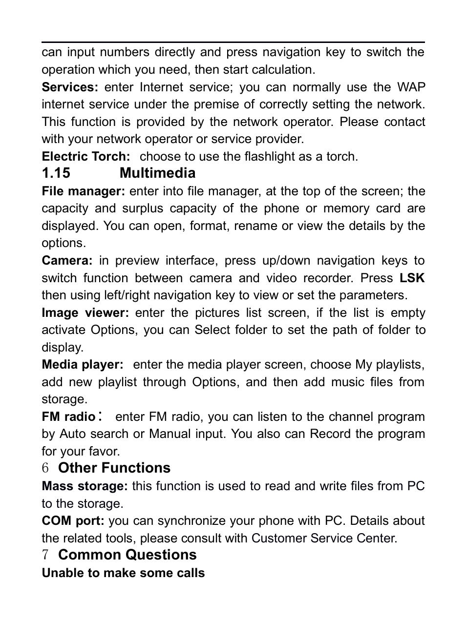 15 multimedia, 6 other functions, 7 common questions | Verykool i130 User Manual | Page 17 / 21