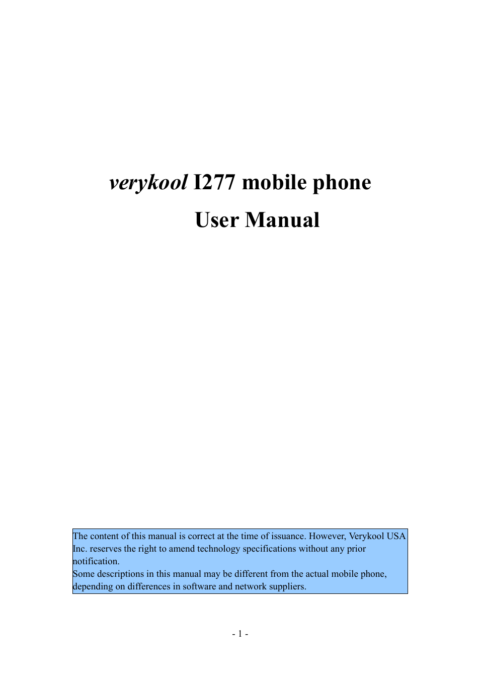 Verykool i277 User Manual | 26 pages