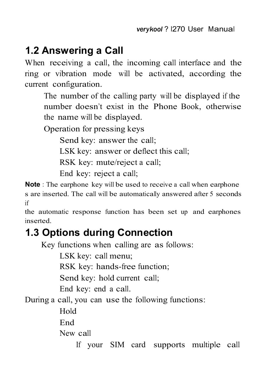 2 answering a call, 3 options during connection | Verykool i270 User Manual | Page 19 / 67