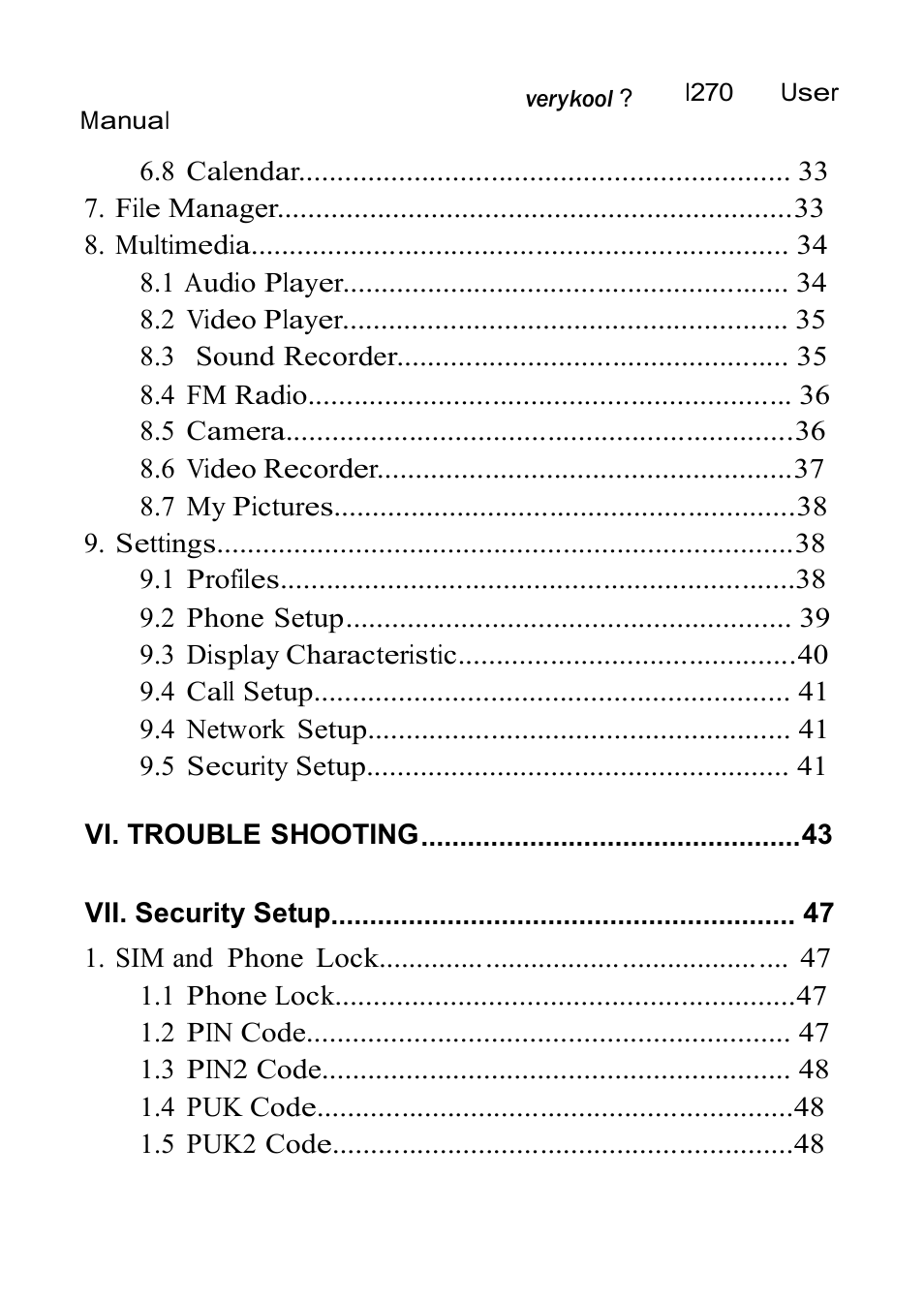 Verykool i270 User Manual | Page 4 / 67