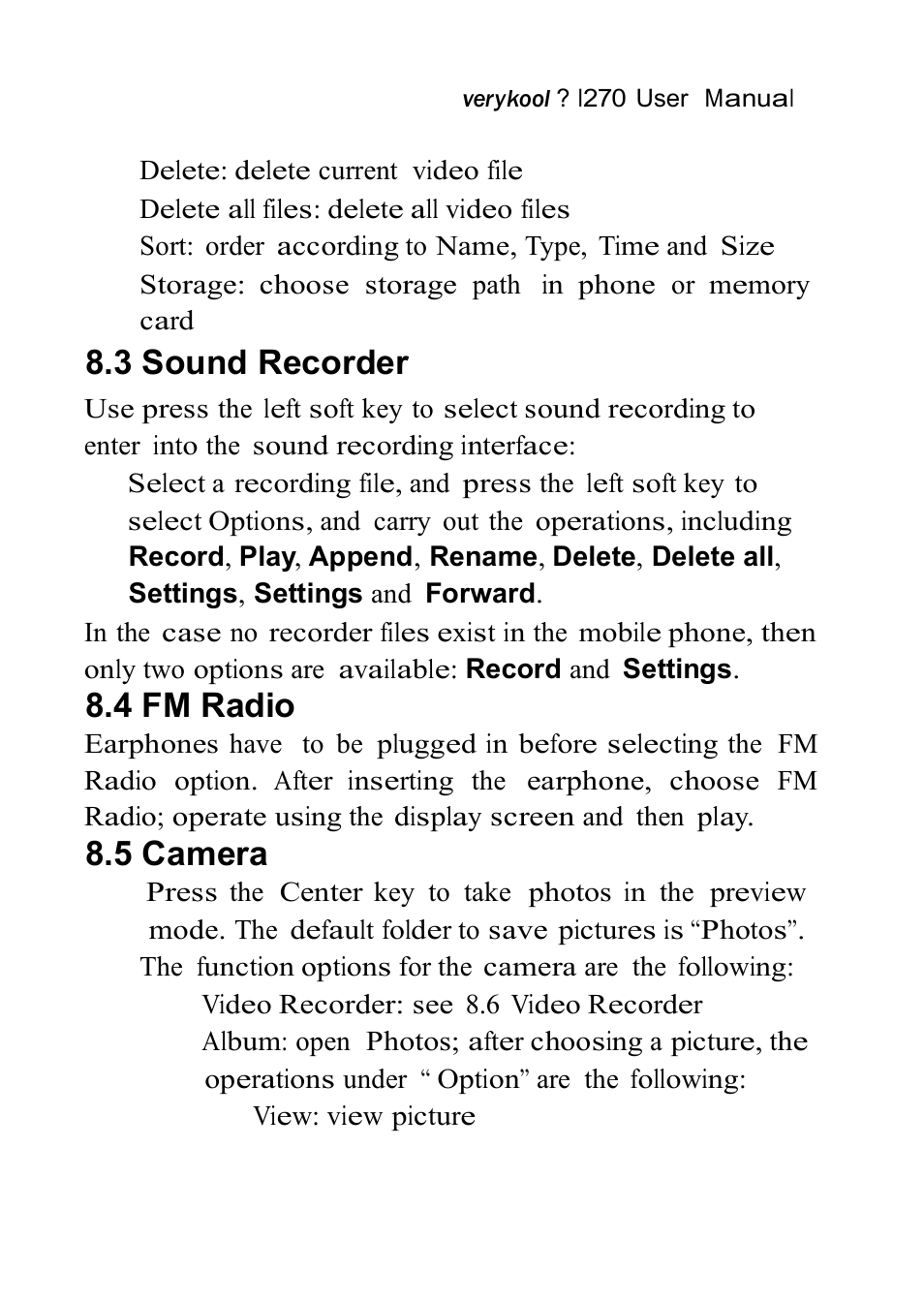 3 sound recorder, 4 fm radio, 5 camera | Verykool i270 User Manual | Page 42 / 67