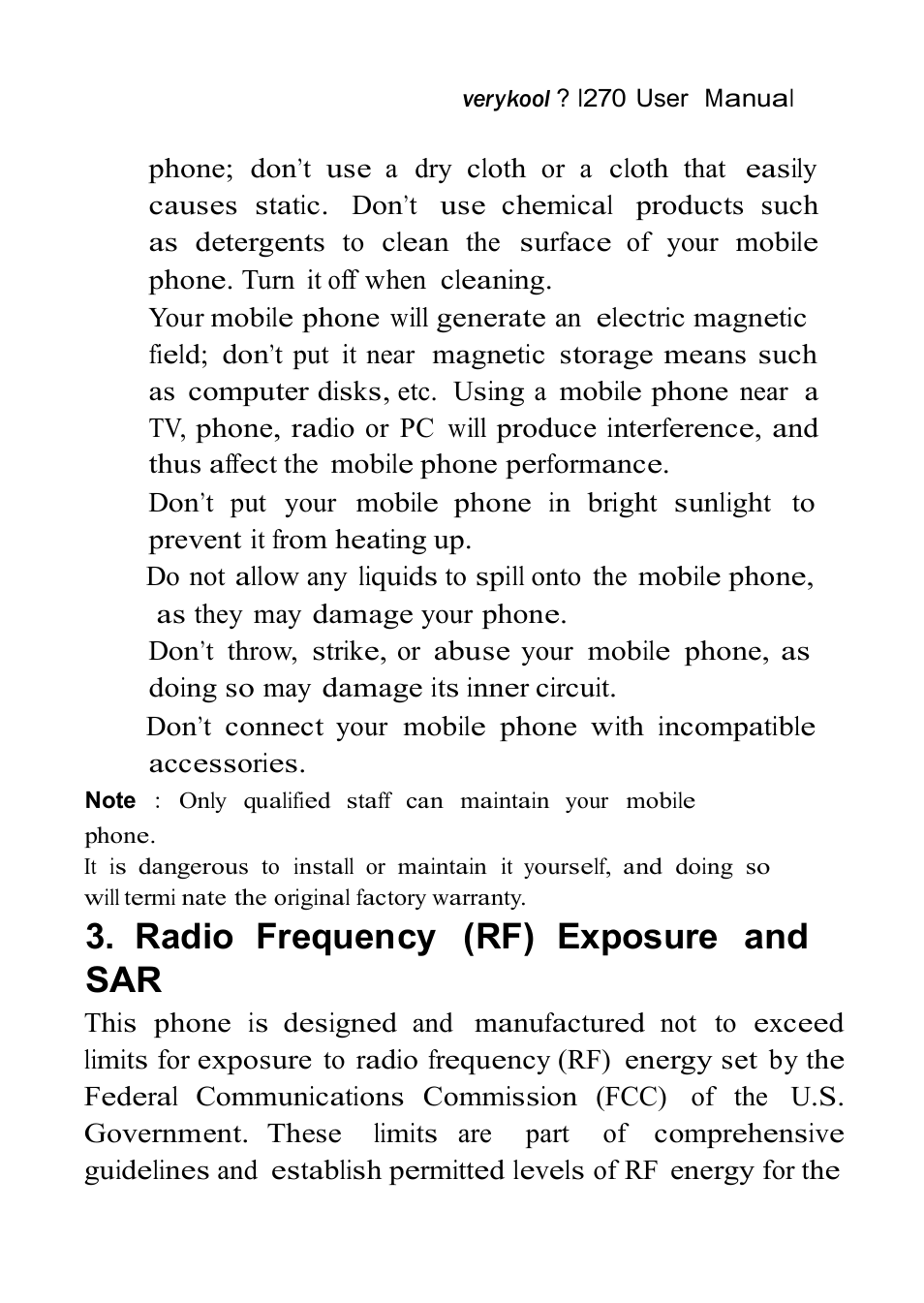 Radio frequency (rf) exposure and sar | Verykool i270 User Manual | Page 63 / 67