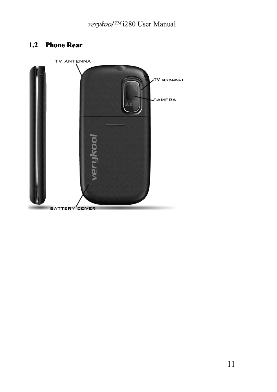 Phonerear, 2 phone rear | Verykool i280 User Manual | Page 11 / 91