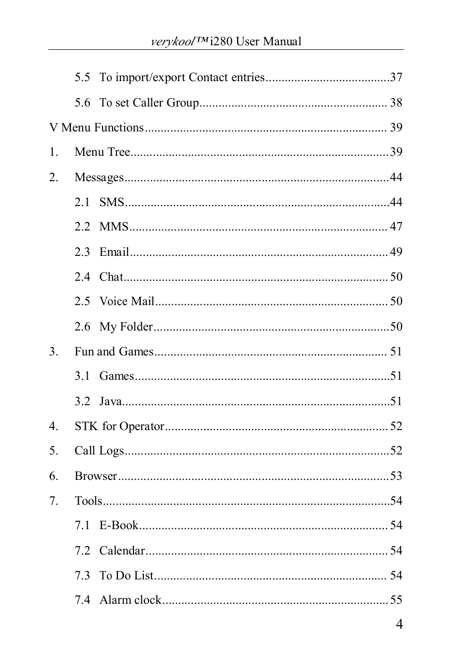 Verykool i280 User Manual | Page 4 / 91