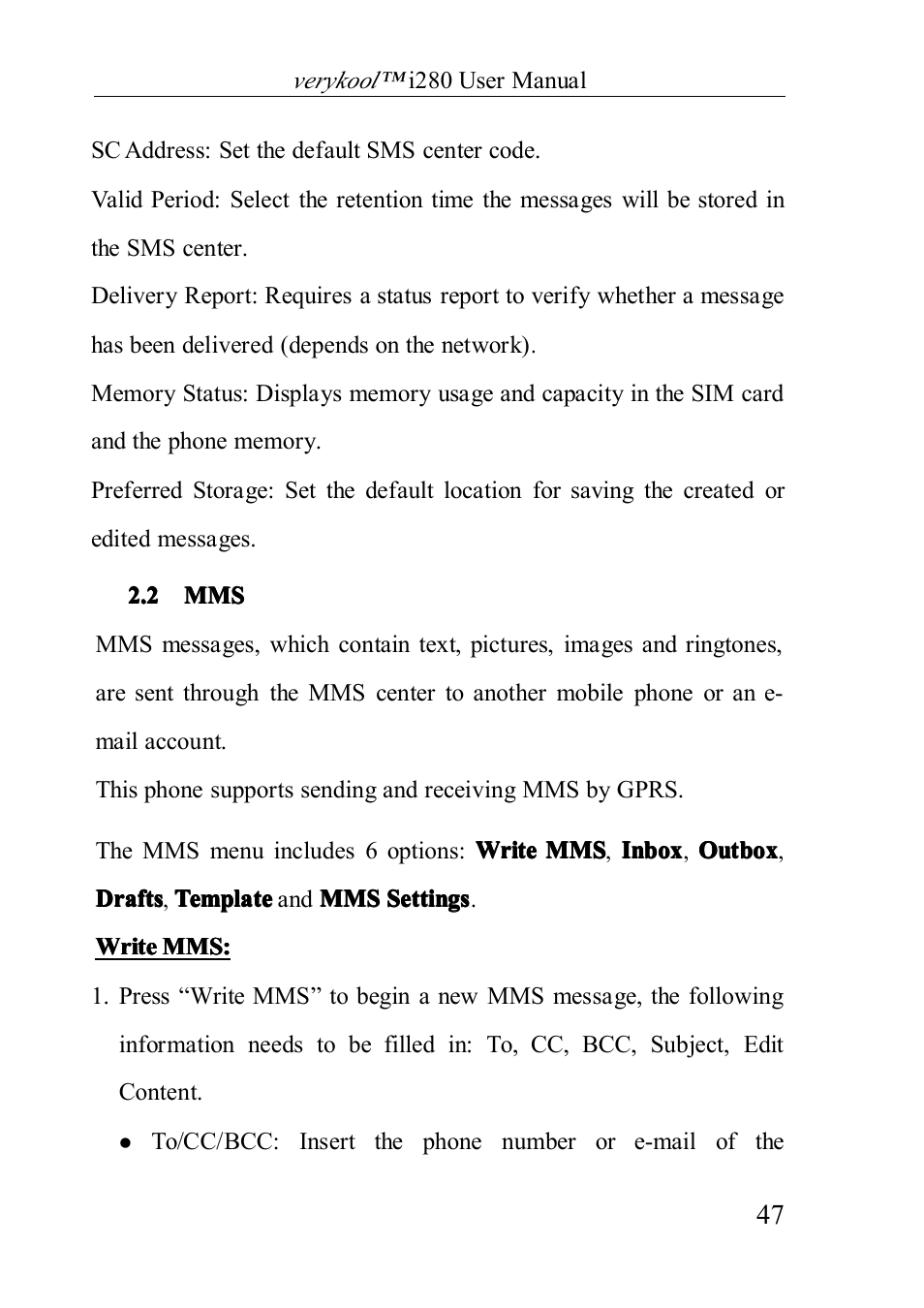 2 mms | Verykool i280 User Manual | Page 47 / 91