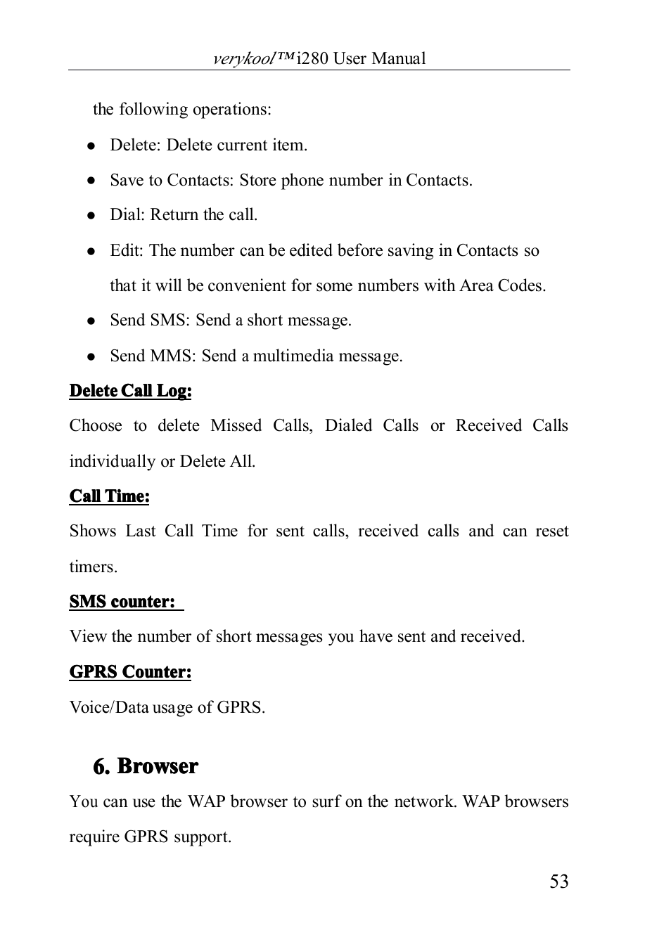 Browser, 6. browser browser browser browser | Verykool i280 User Manual | Page 53 / 91