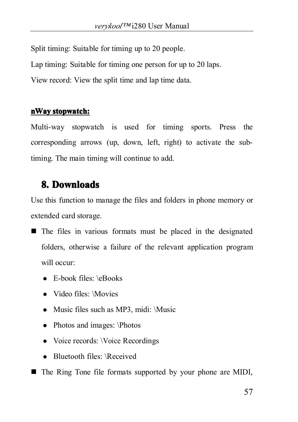 Downloads, 8. downloads downloads downloads downloads | Verykool i280 User Manual | Page 57 / 91