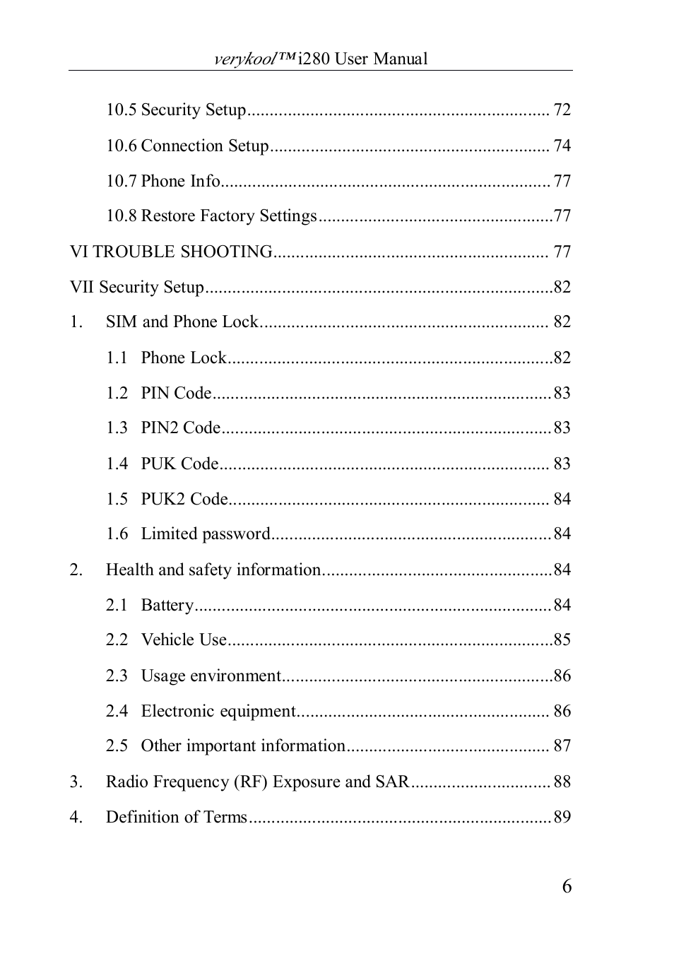 Verykool i280 User Manual | Page 6 / 91