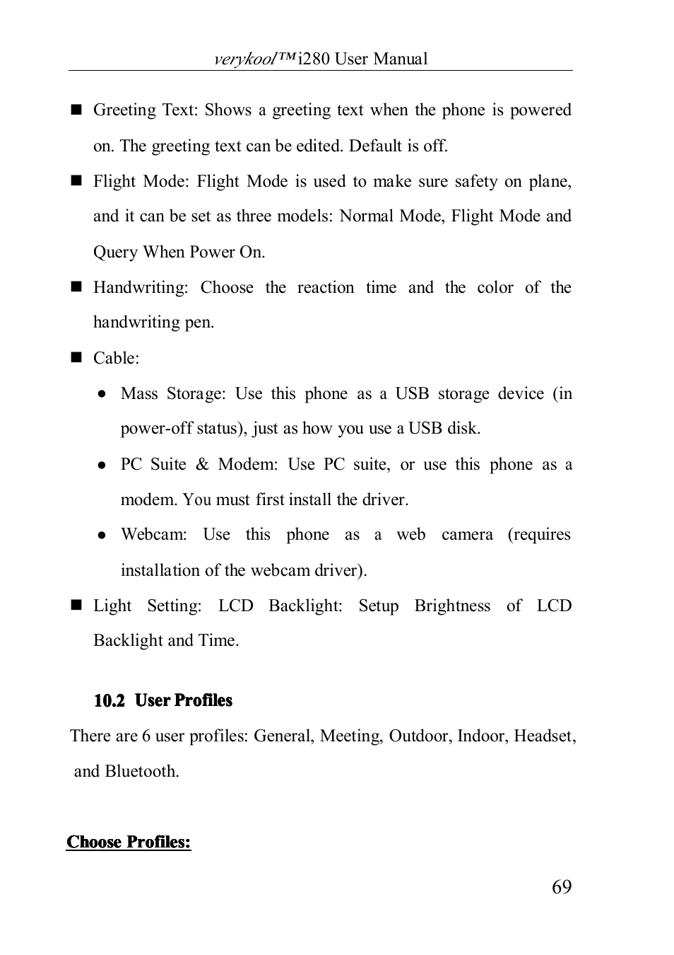 Userprofiles, 2 user profiles | Verykool i280 User Manual | Page 69 / 91