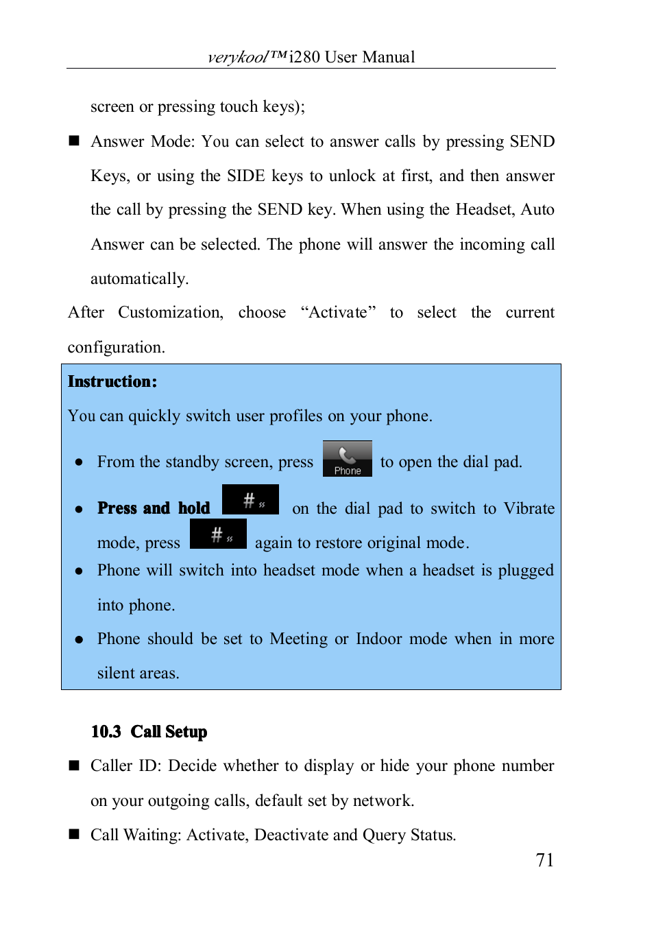 Callsetup, 3 call setup | Verykool i280 User Manual | Page 71 / 91