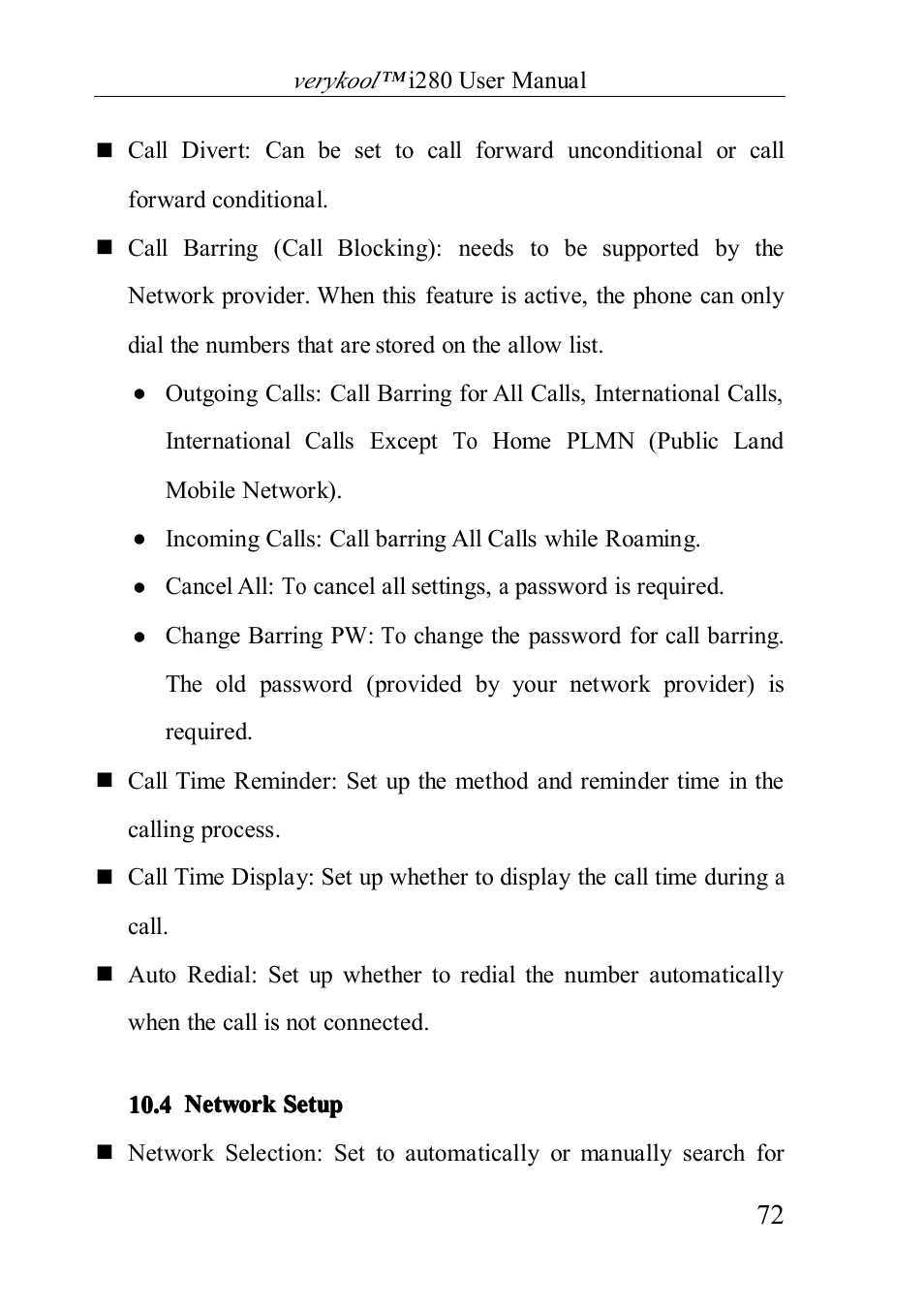 Networksetup, 4 network setup | Verykool i280 User Manual | Page 72 / 91