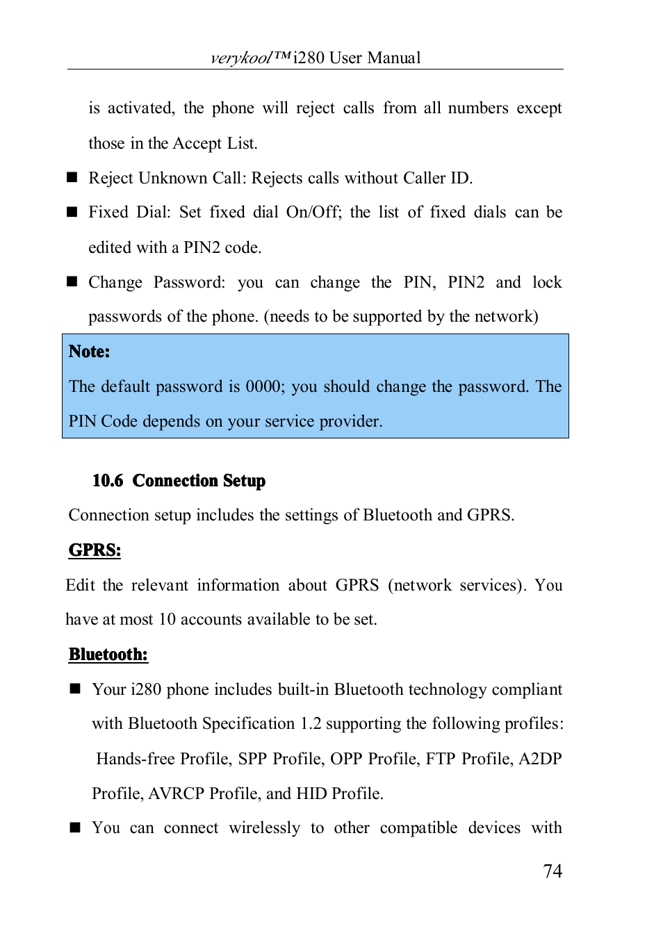 Connectionsetup, 6 connection setup | Verykool i280 User Manual | Page 74 / 91