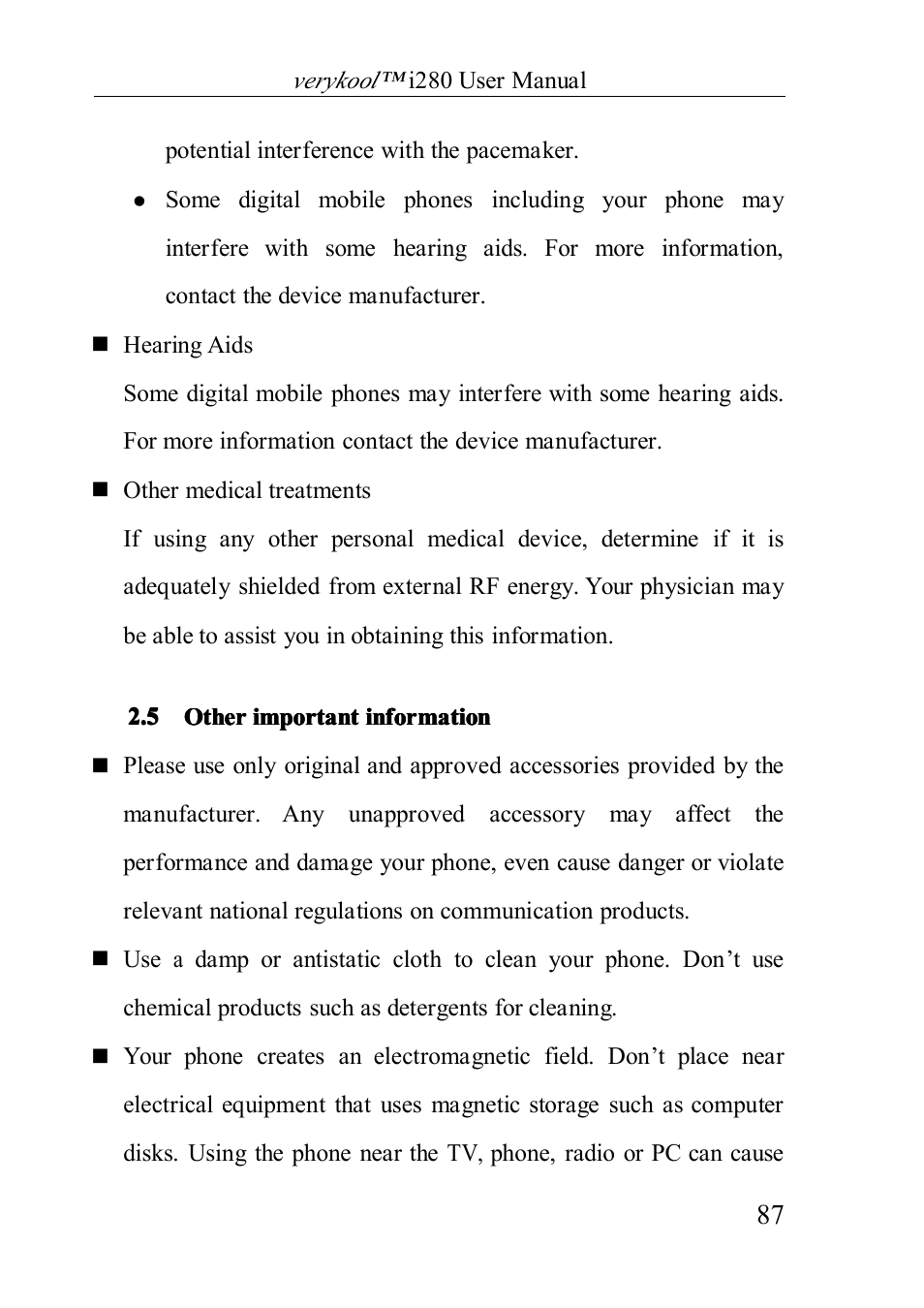 Otherimportantinformation, 5 other important information | Verykool i280 User Manual | Page 87 / 91