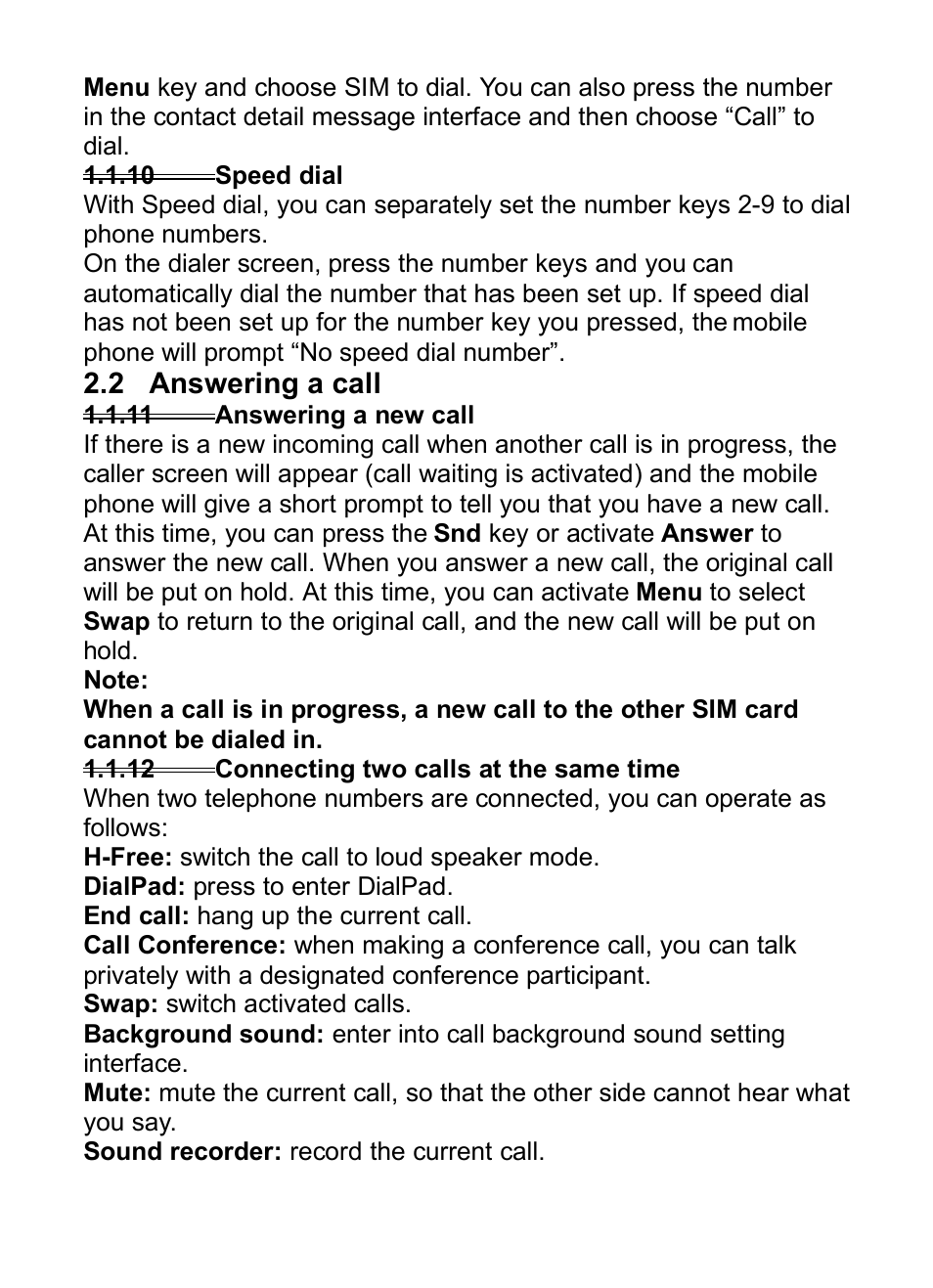 10 speed dial, 2 answering a call, 11 answering a new call | 12 connecting two calls at the same time, 10speed dial, Nswering, Call, 11answering a new call, 12connecting two calls at the same time | Verykool i285 User Manual | Page 21 / 46