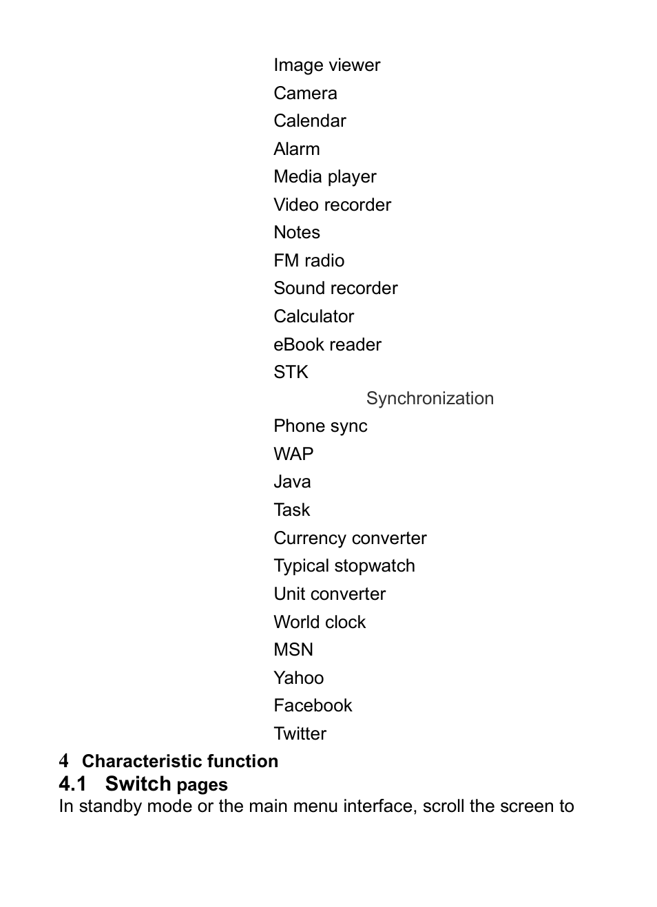 4 characteristic function, 4characteristic function, Witch | Verykool i285 User Manual | Page 23 / 46