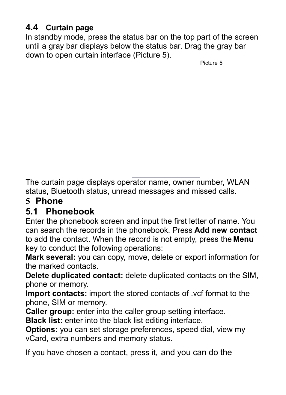 5 phone, 1 phonebook, Urtain | 5phone, Honebook | Verykool i285 User Manual | Page 26 / 46