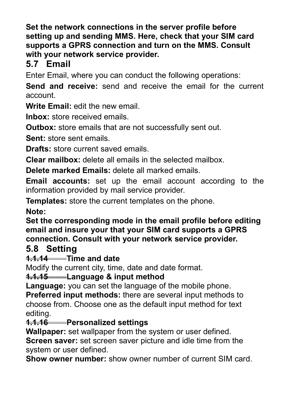 7 email, 8 setting, 14 time and date | 15 language & input method, 16 personalized settings, Mail, Etting, 14time and date, 15language & input method, 16personalized settings | Verykool i285 User Manual | Page 29 / 46