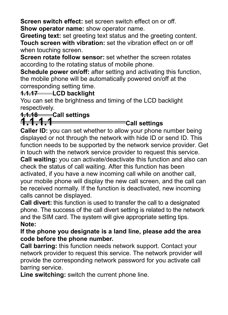17 lcd backlight, 18 call settings, 1 call settings | 17lcd backlight, 18call settings | Verykool i285 User Manual | Page 30 / 46