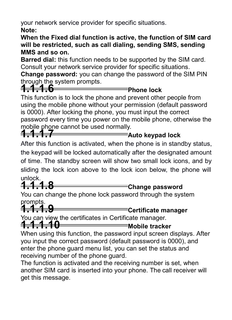 6 phone lock, 7 auto keypad lock, 8 change password | 9 certificate manager, 10 mobile tracker | Verykool i285 User Manual | Page 32 / 46