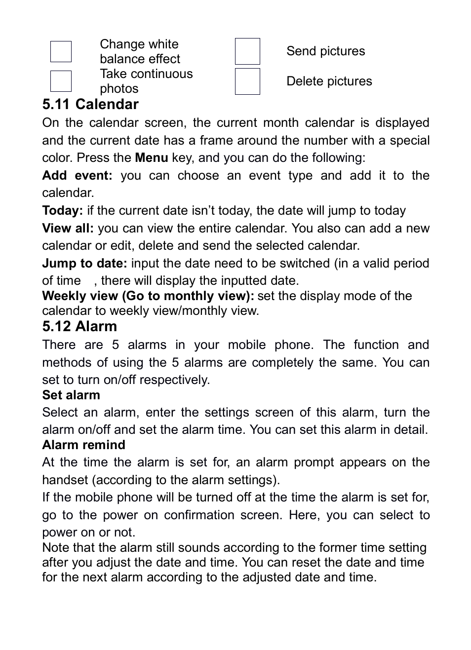 11 calendar, 12 alarm, Alendar | Larm | Verykool i285 User Manual | Page 37 / 46