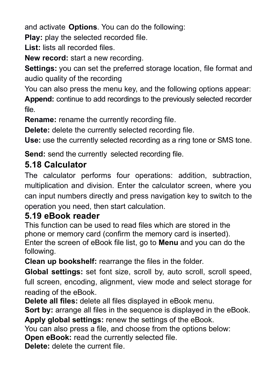 18 calculator, 19 ebook reader, Alculator | Reader | Verykool i285 User Manual | Page 40 / 46