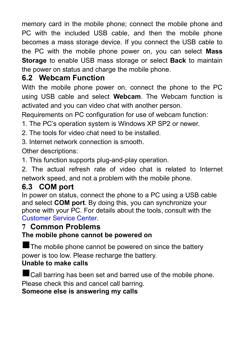 2 webcam function, 3 com port, 7 common problems | Ebcam, Unction, 3com, Port, 7common problems | Verykool i285 User Manual | Page 44 / 46