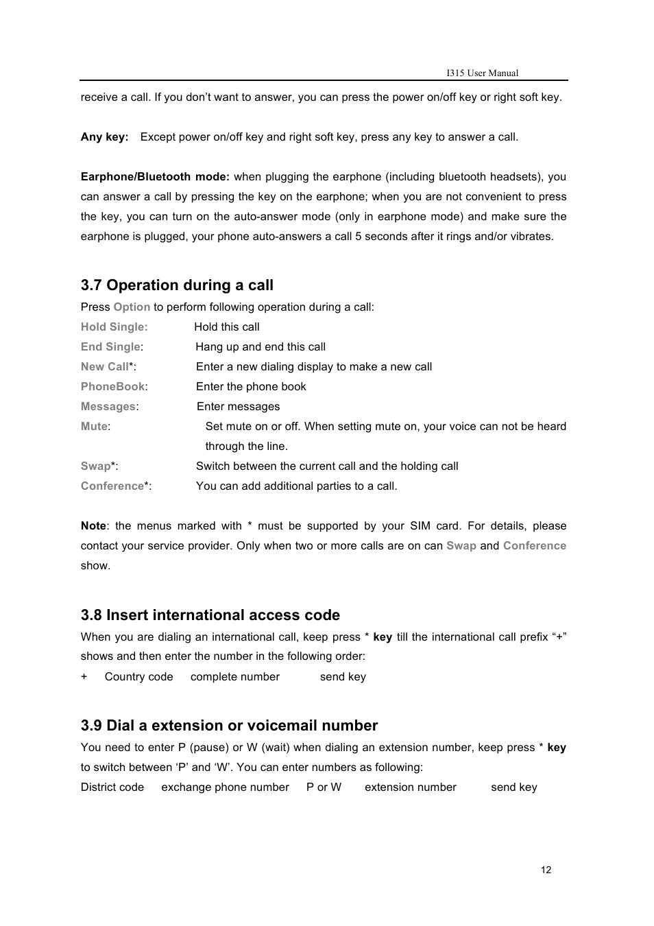 7 operation during a call, 8 insert international access code, 9 dial a extension or voicemail number | Verykool i315 User Manual | Page 12 / 44