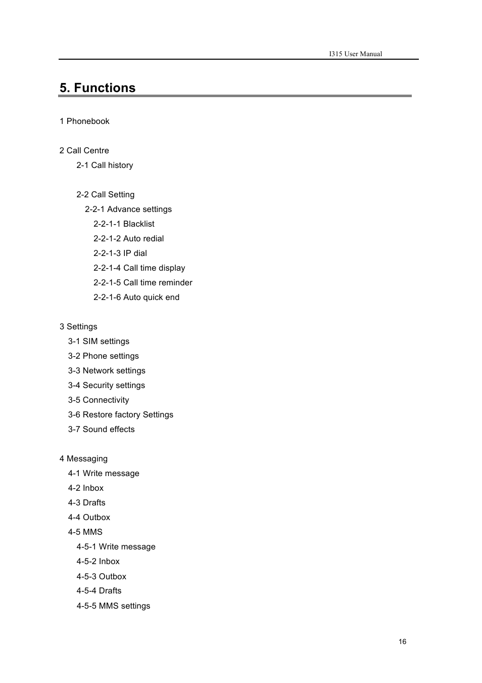 Functions | Verykool i315 User Manual | Page 16 / 44