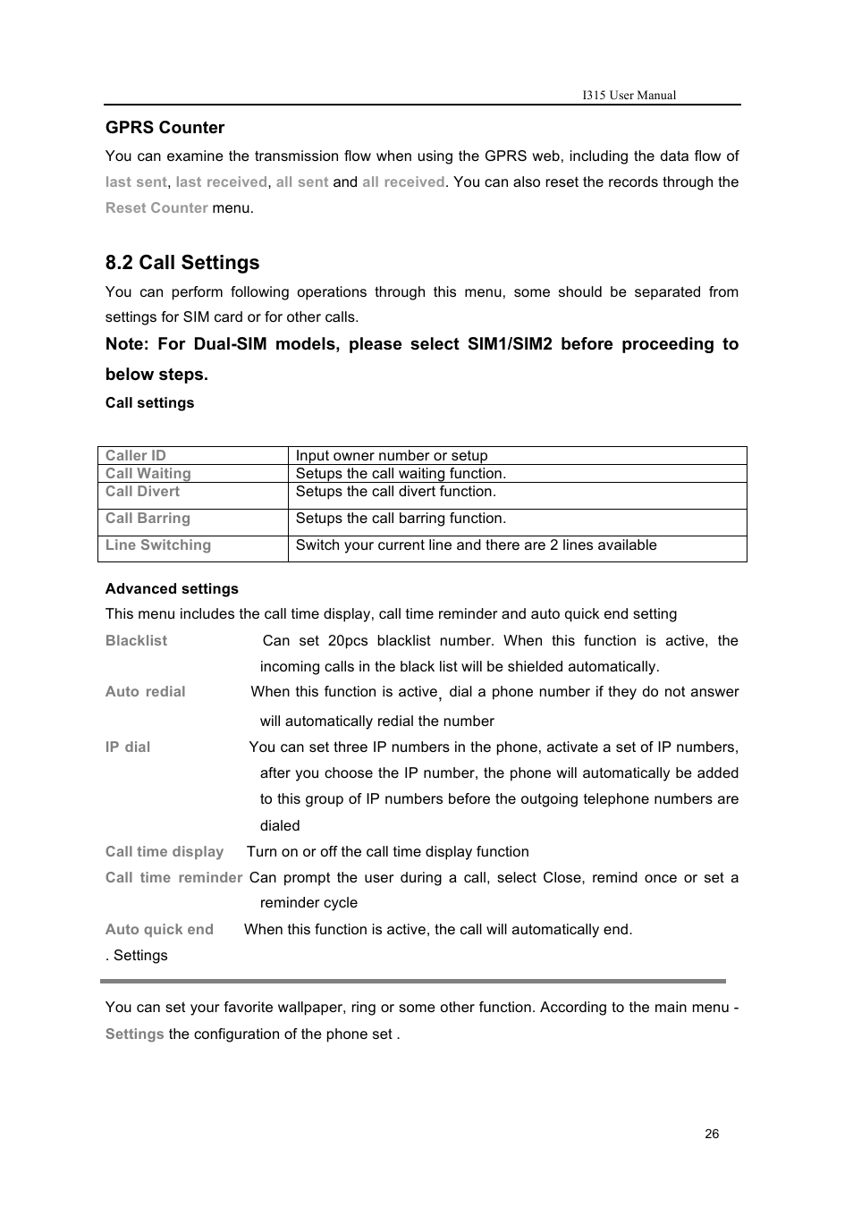 2 call settings | Verykool i315 User Manual | Page 26 / 44