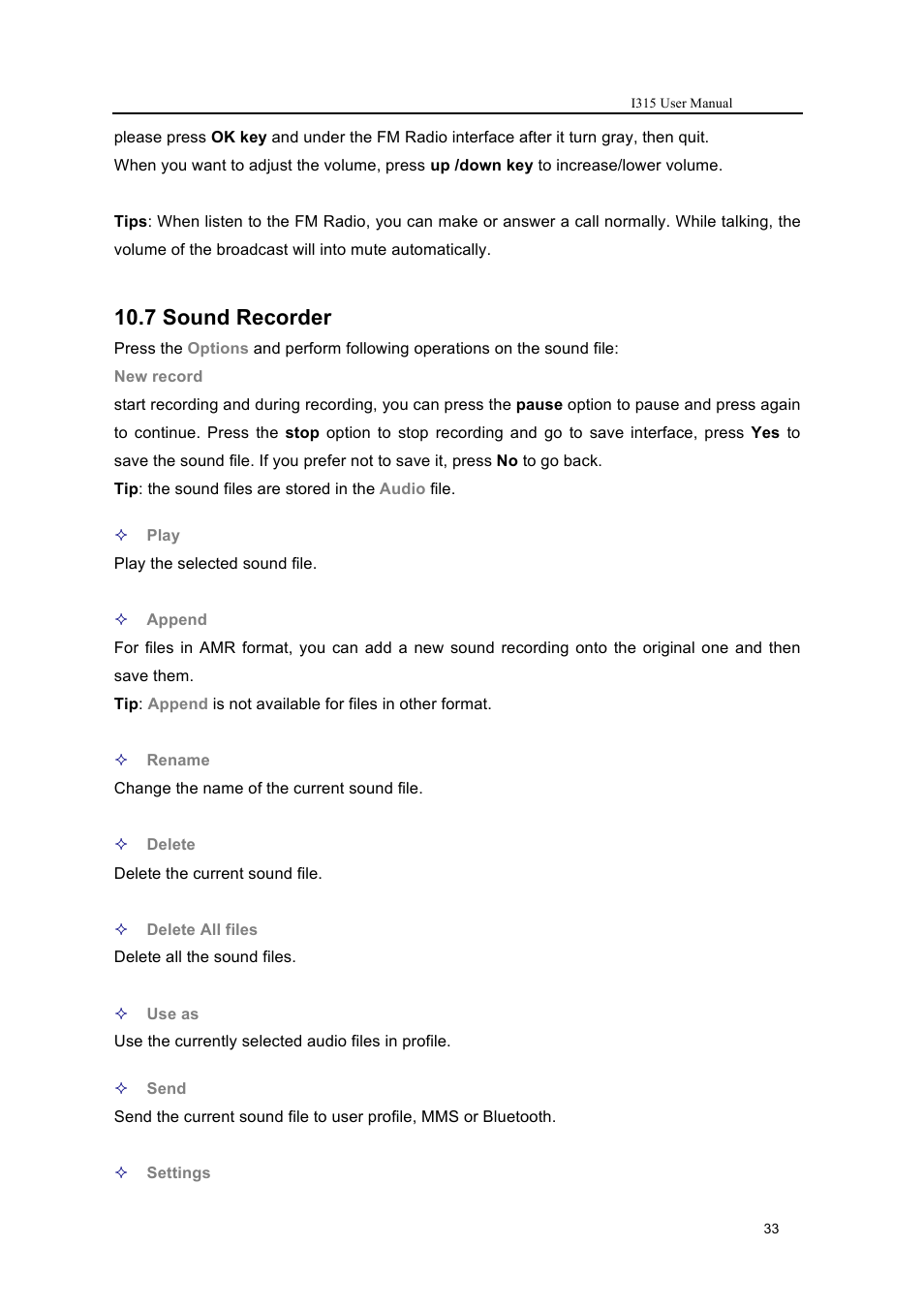 7 sound recorder | Verykool i315 User Manual | Page 33 / 44