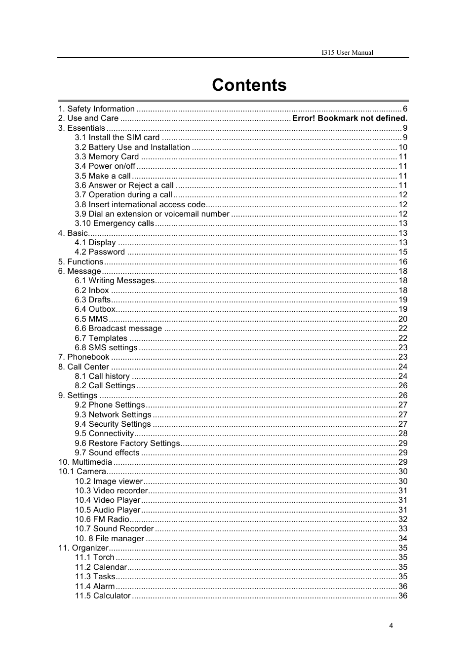 Verykool i315 User Manual | Page 4 / 44