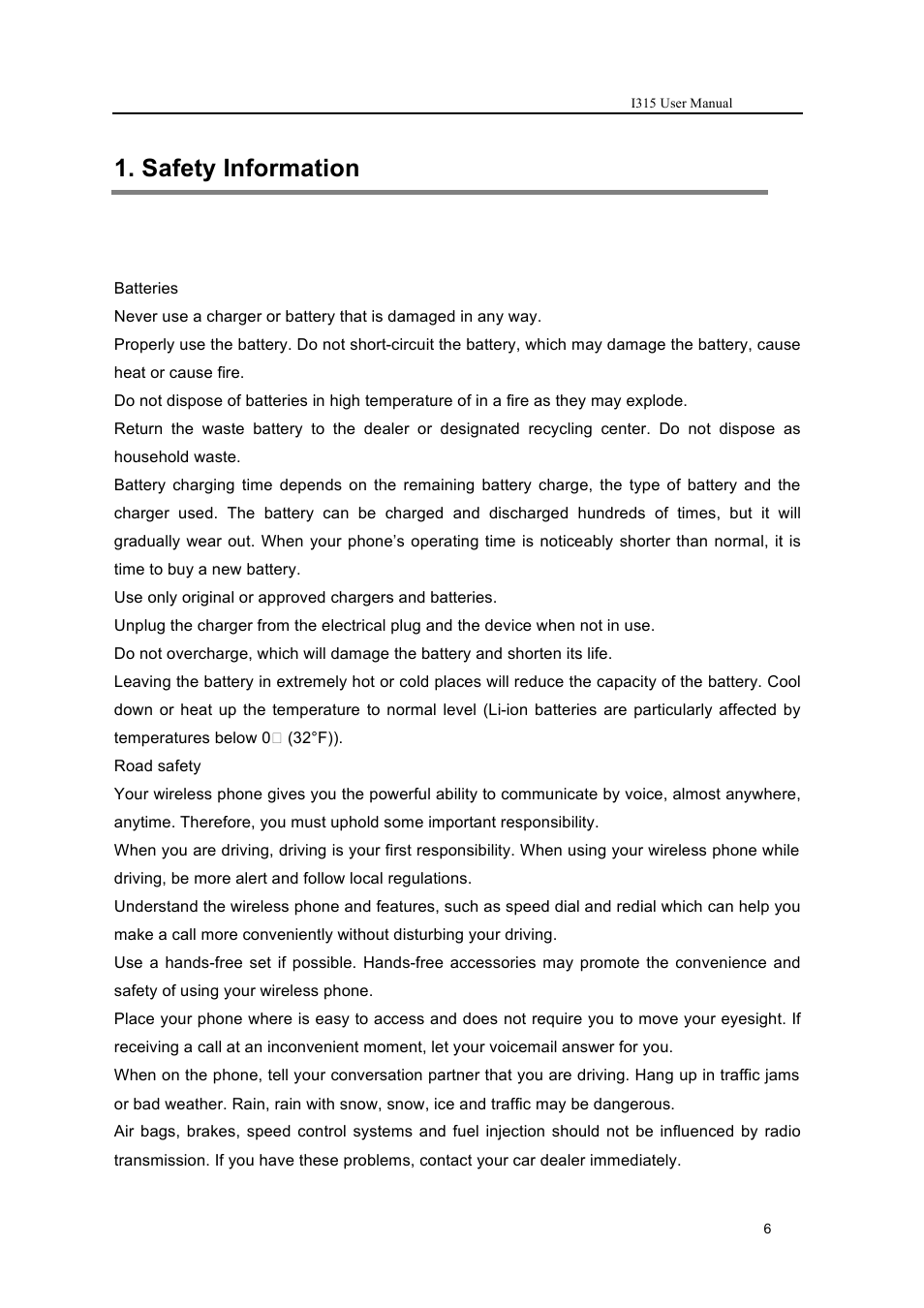 Safety information | Verykool i315 User Manual | Page 6 / 44