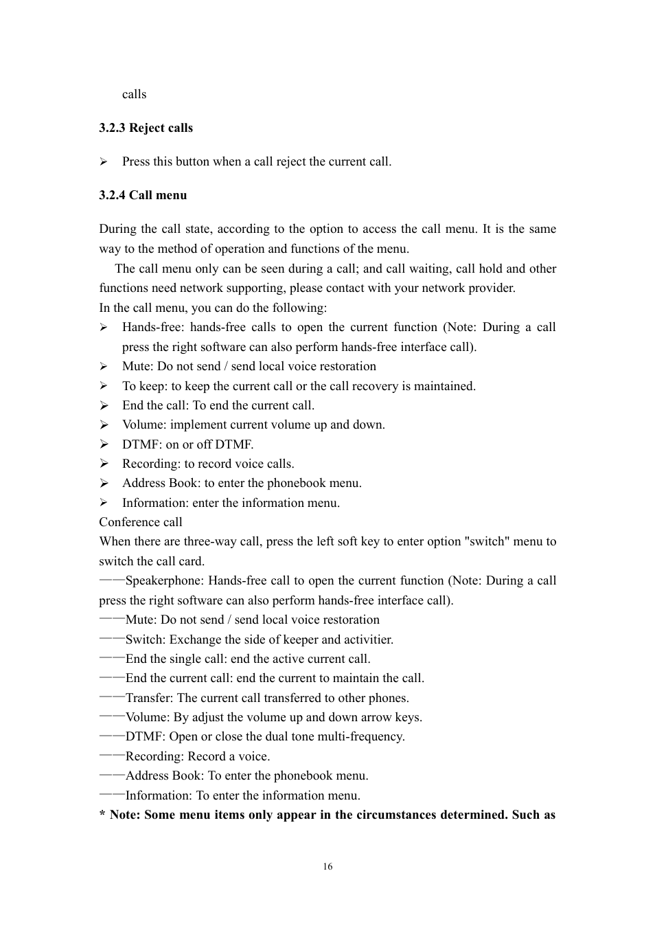 3 reject calls, 4 call menu, 2 phone function | Verykool i315N User Manual | Page 16 / 35