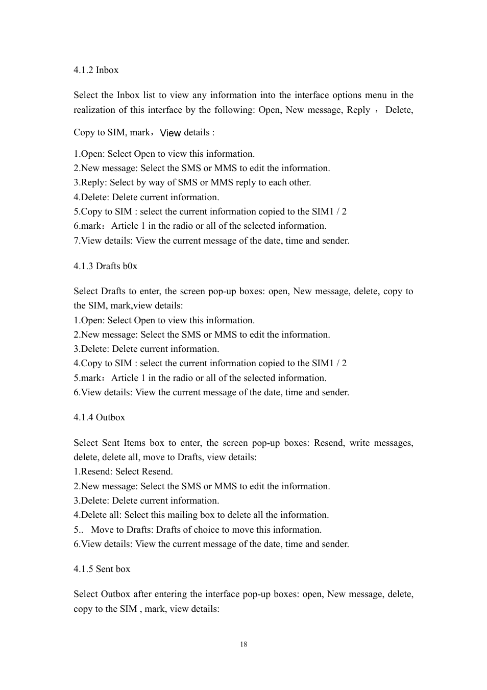 2 inbox, 3 drafts b0x, 4 outbox | 5 sent box, 1 messages | Verykool i315N User Manual | Page 18 / 35