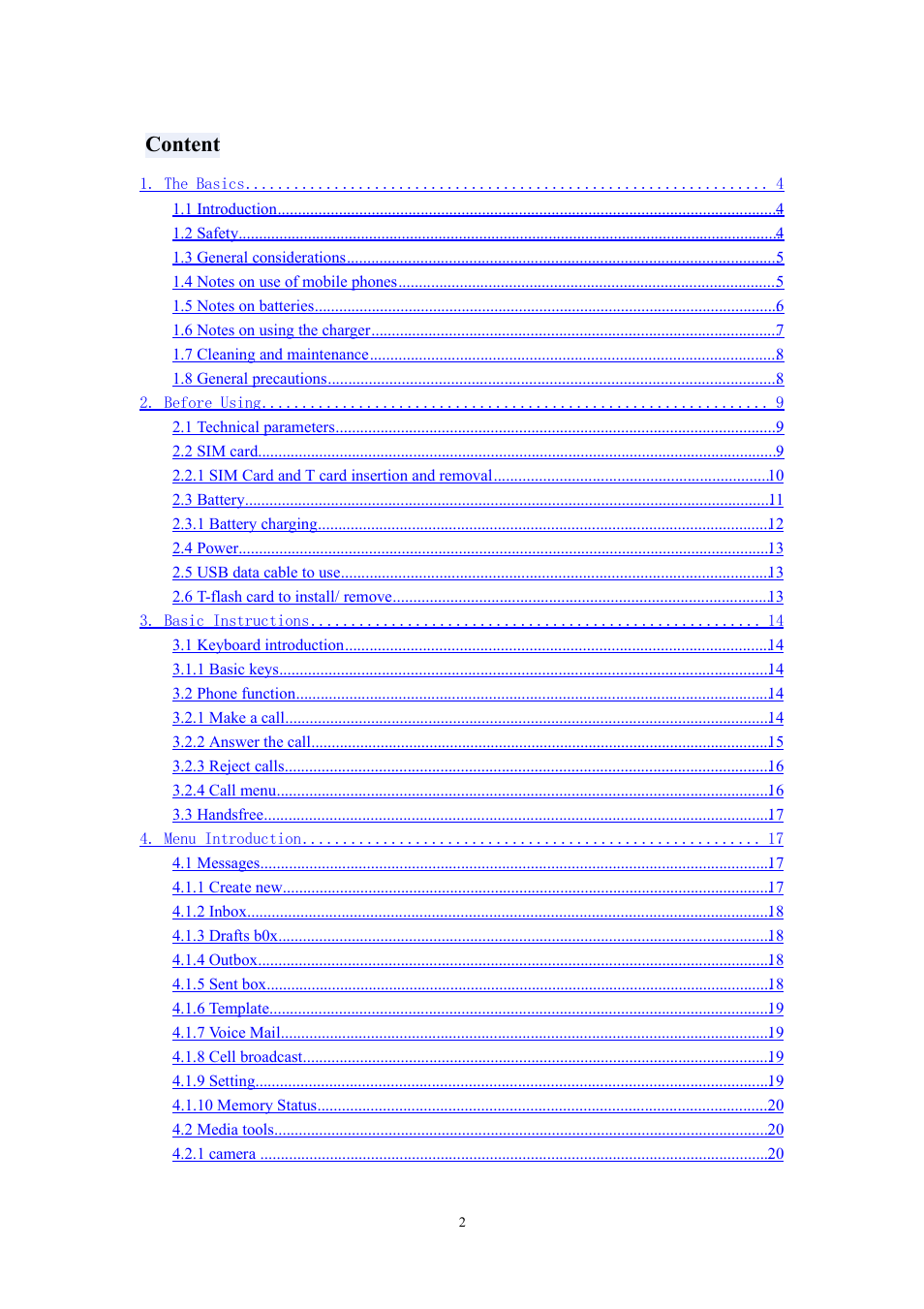 Content | Verykool i315N User Manual | Page 2 / 35