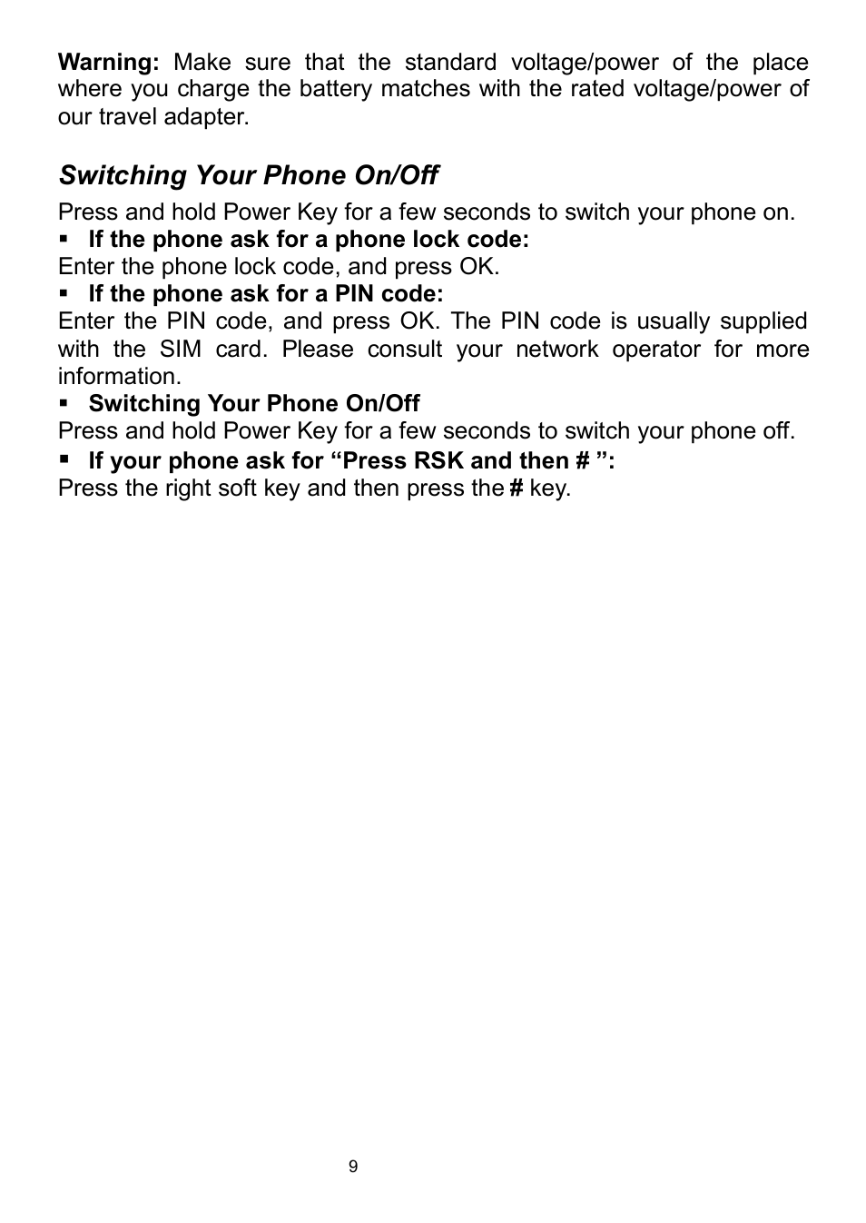 Switching your phone on/off | Verykool i320 User Manual | Page 14 / 28