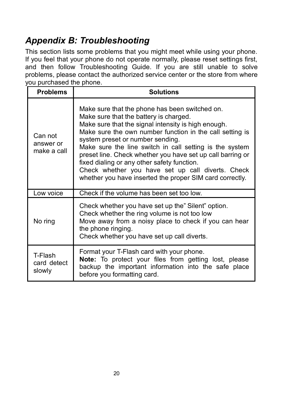 Appendix b: troubleshooting | Verykool i320 User Manual | Page 25 / 28