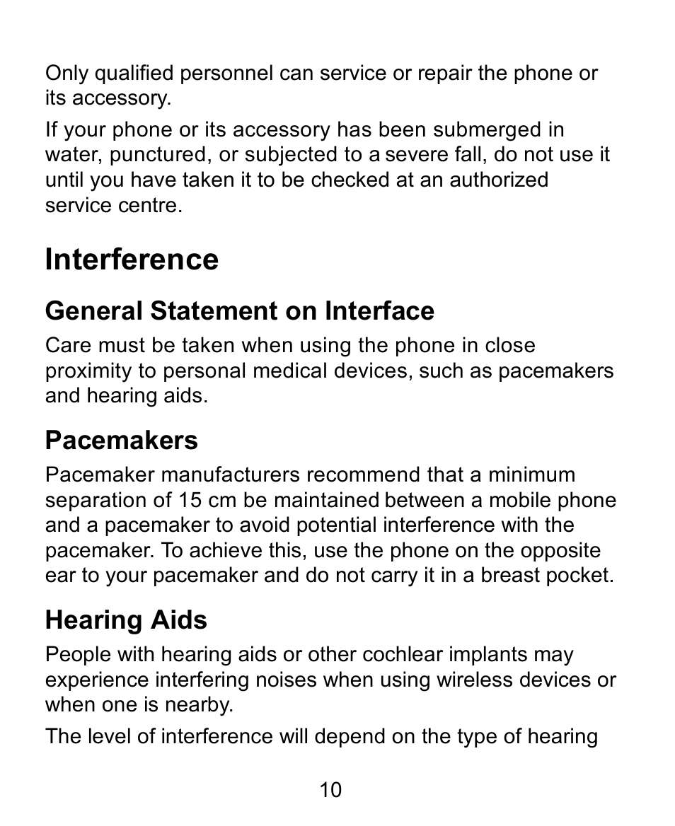 Interference, General statement on interface, Pacemakers | Hearing aids | Verykool s758 User Manual | Page 10 / 57