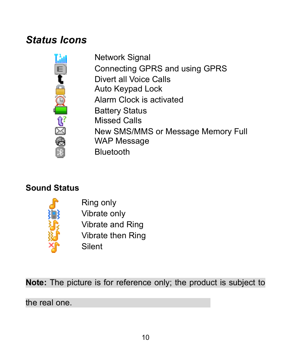 Status icons | Verykool i604 User Manual | Page 17 / 69