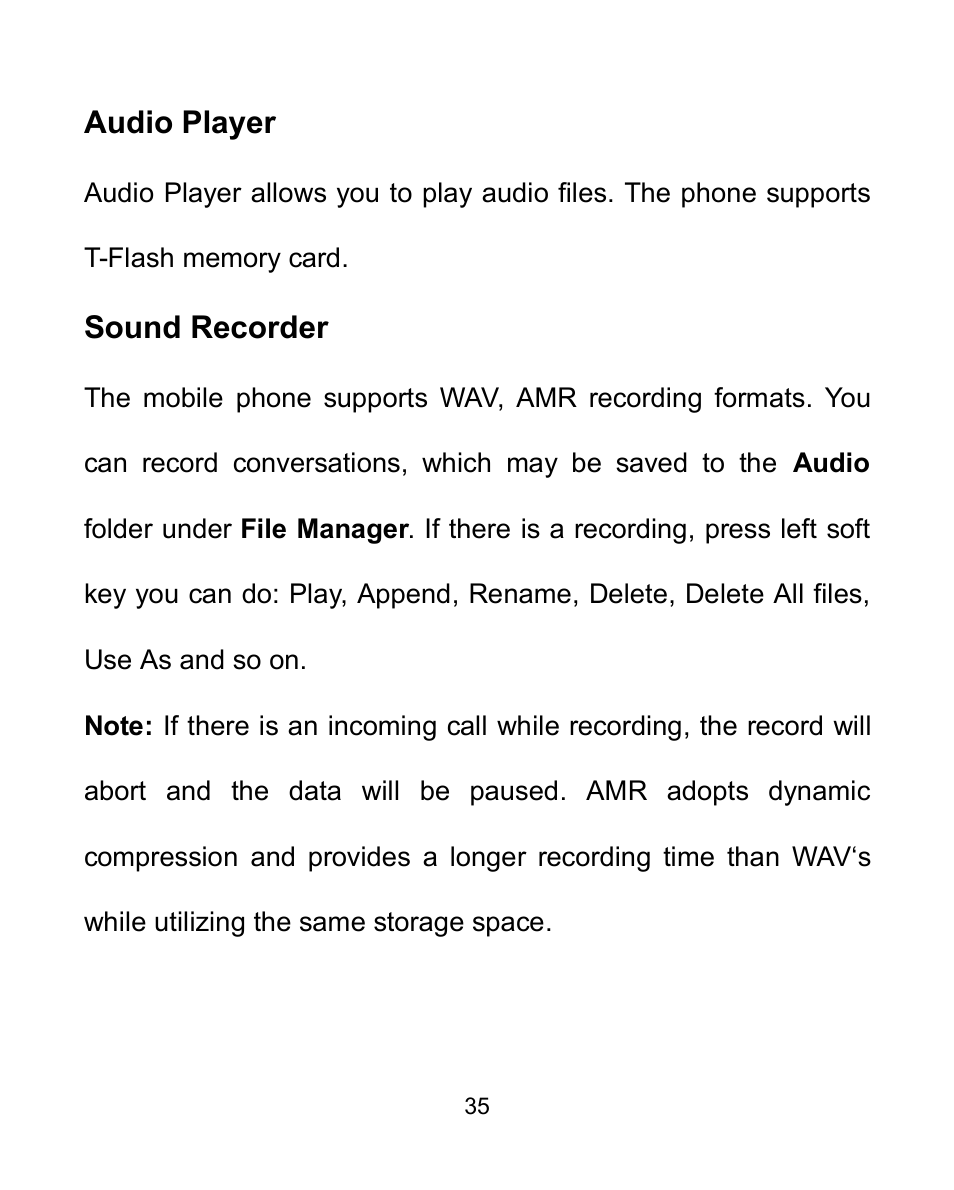 Audio player, Sound recorder | Verykool i604 User Manual | Page 42 / 69
