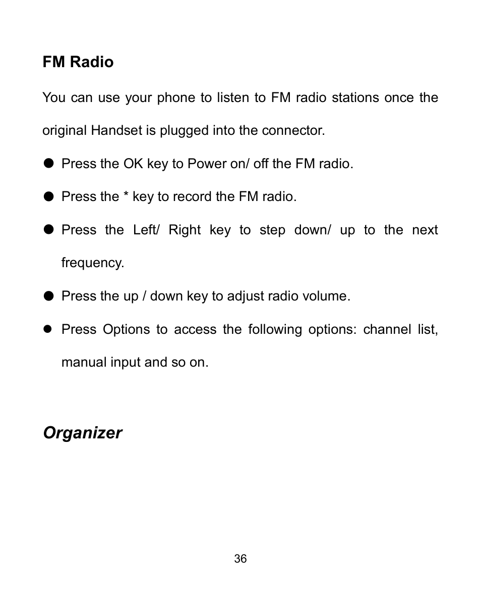 Fm radio, Organizer | Verykool i604 User Manual | Page 43 / 69