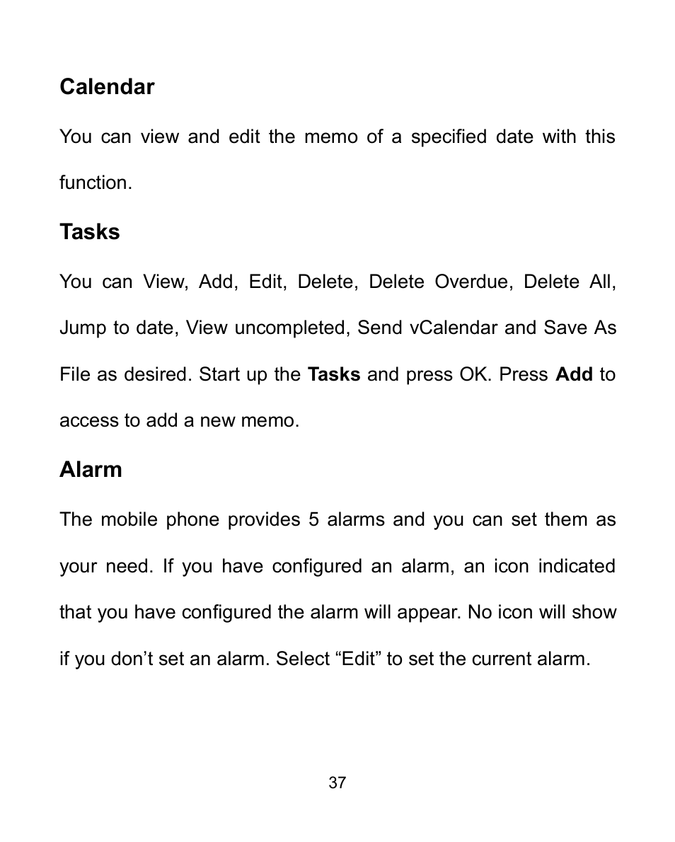 Calendar, Tasks, Alarm | Verykool i604 User Manual | Page 44 / 69