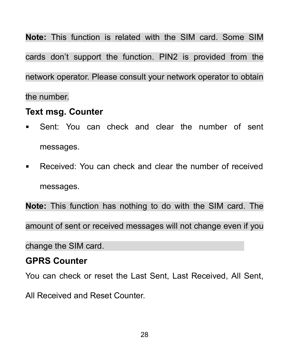 Text msg. counter, Gprs counter | Verykool i605 User Manual | Page 35 / 73