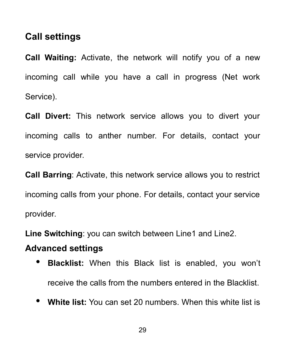Call settings, Advanced settings | Verykool i605 User Manual | Page 36 / 73