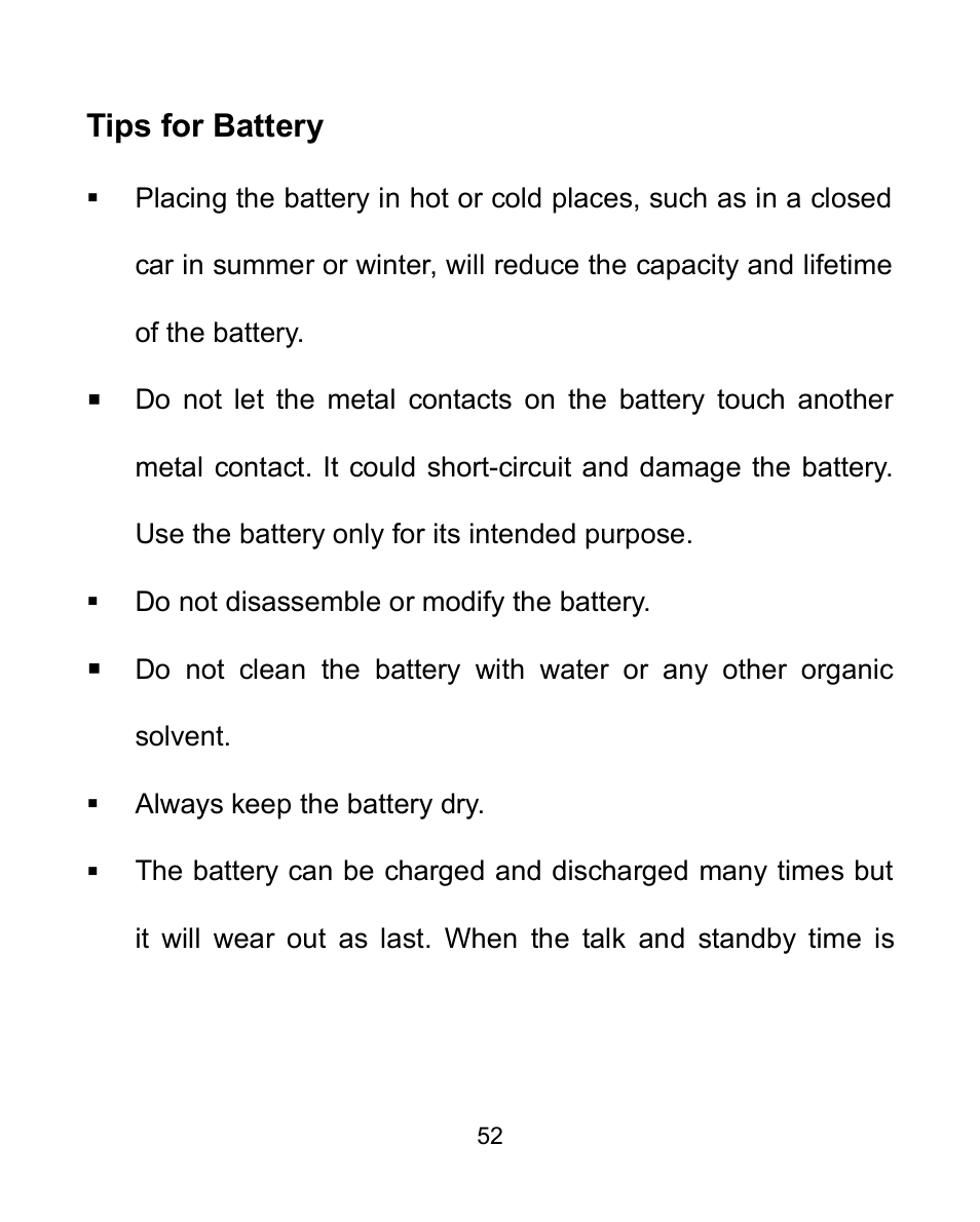 Tips for battery | Verykool i605 User Manual | Page 59 / 73