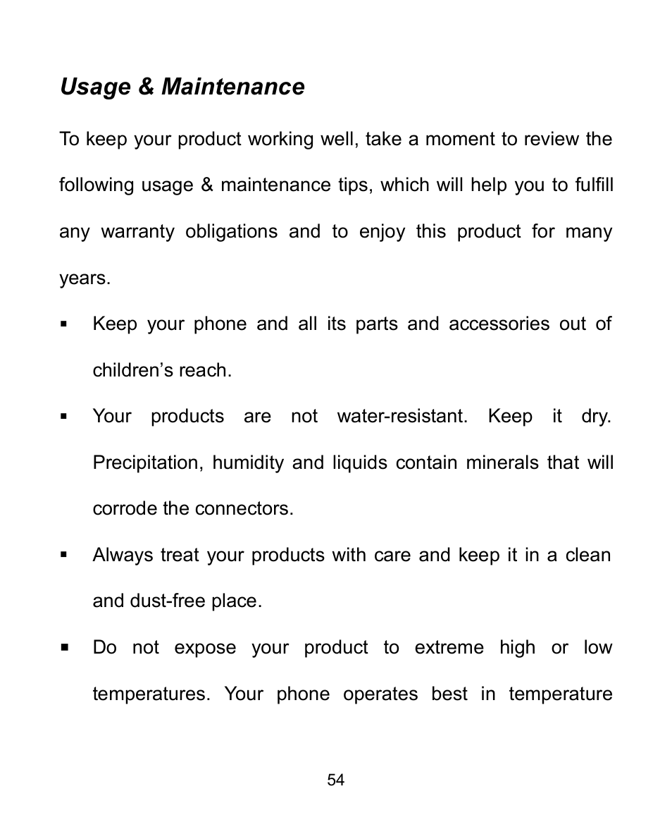 Usage & maintenance | Verykool i605 User Manual | Page 61 / 73
